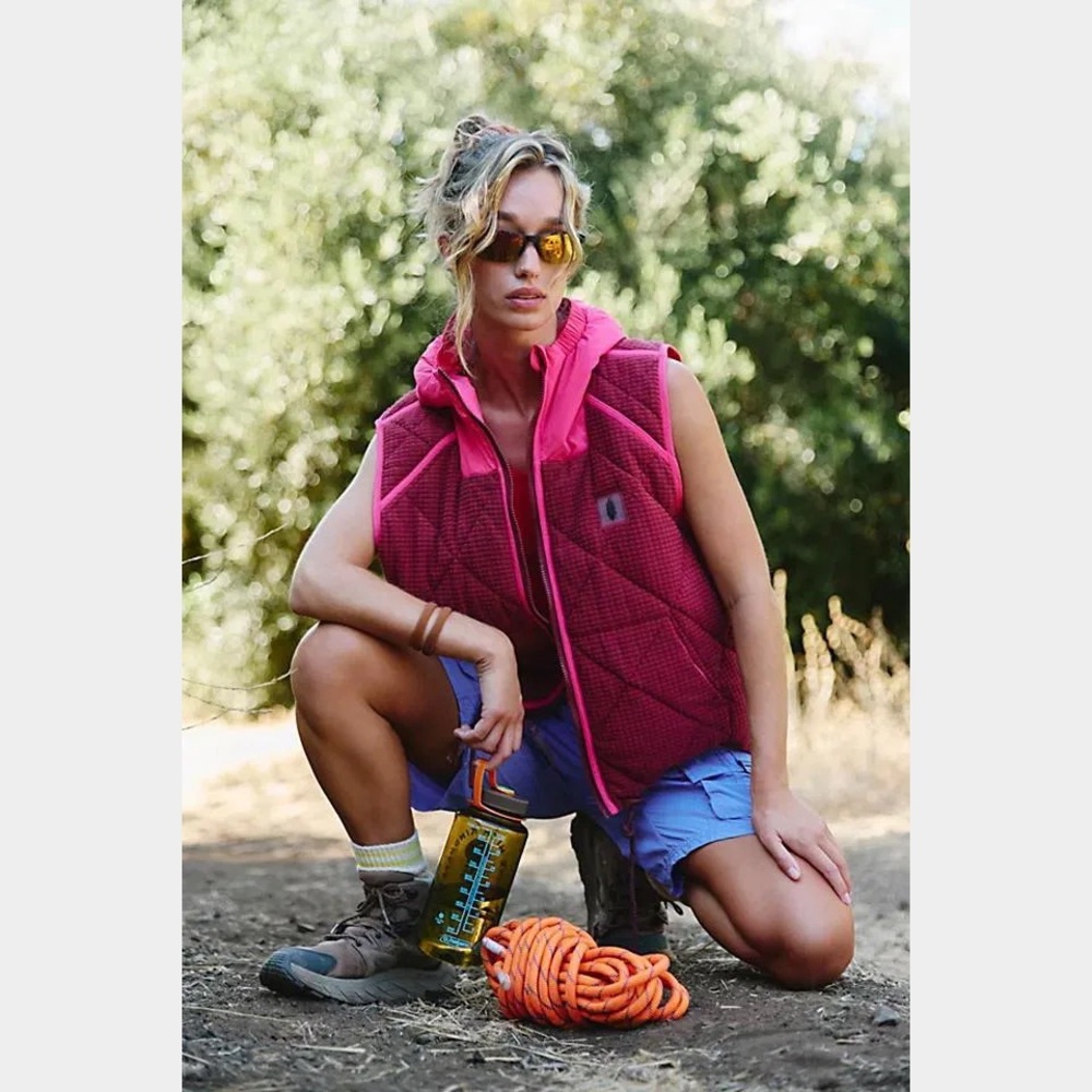 Free People Recreation Reversible Fleece Puffer Vest in Sour Cherry - Picture 4 of 12